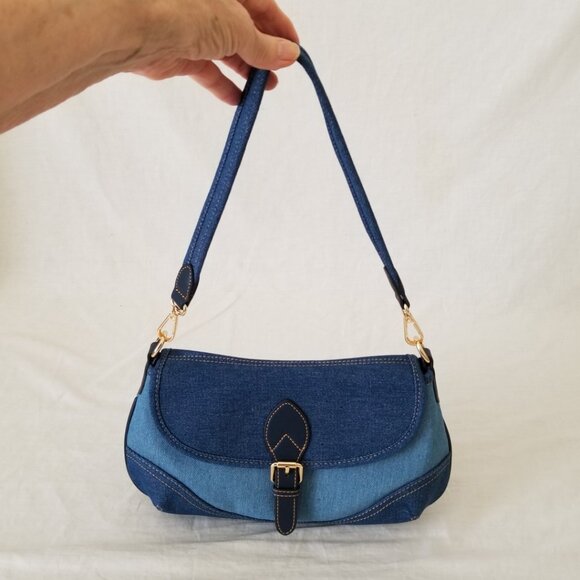 NWOT! Two-tone Blue Denim Shoulder Crossbody Purse with Two Detachable Straps - Picture 11 of 15